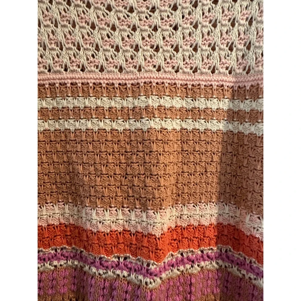 Lulus Womens Striped Knit Sleeveless Sweater Top Multi Color Boho Pointelle L - Picture 4 of 4